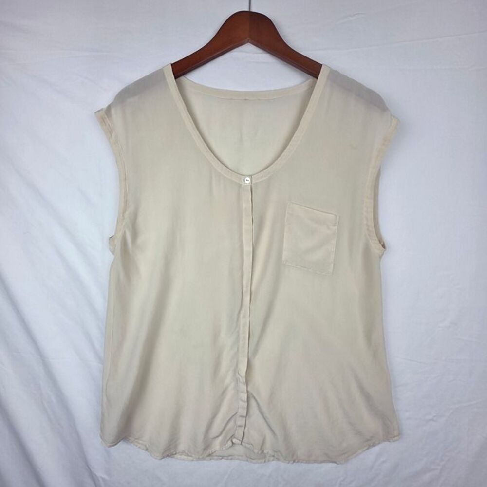 Eileen Fisher Silk Sleeveless Blouse Medium Cream Sheer Minimalist Quiet Luxury